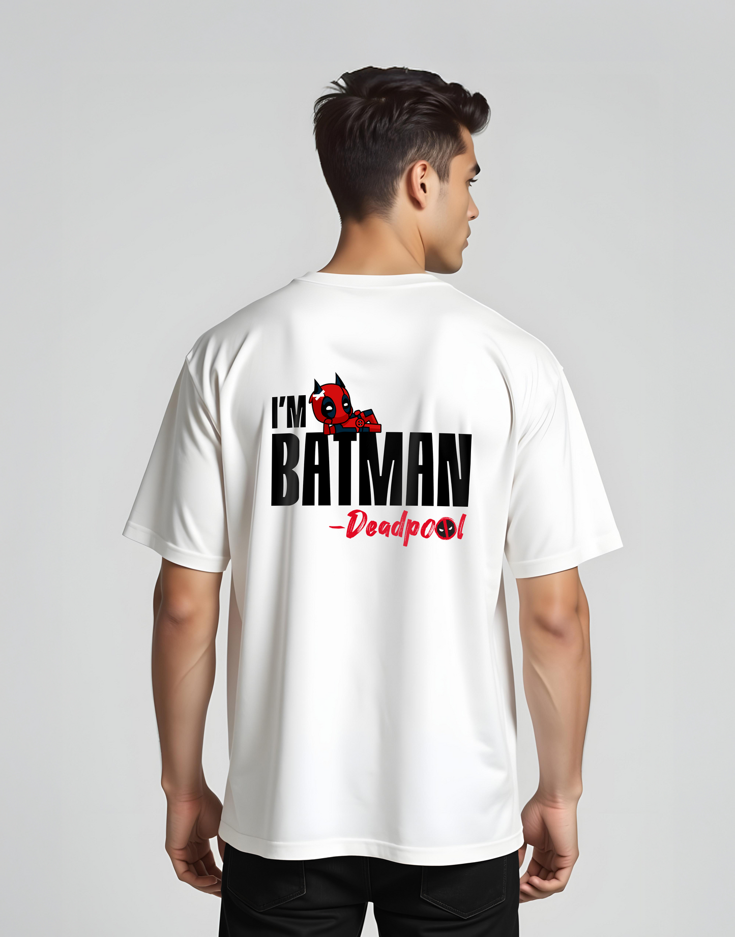 I am Batman By Deadpool White Oversized Tee